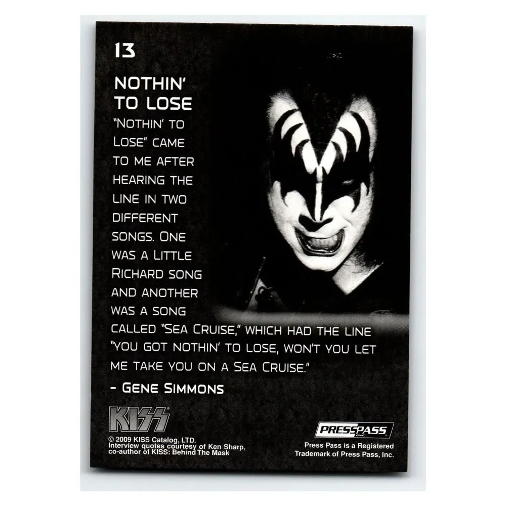 KISS Gene Simmons 2009 First KISS Press Pass 13 Music Card